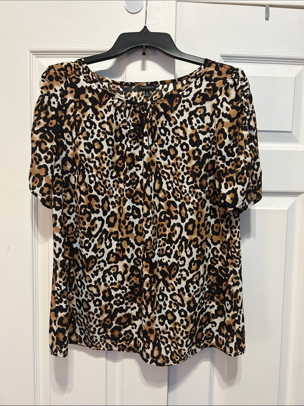 Talbots Leopard-Print Short Sleeve Blouse in Brown and Black